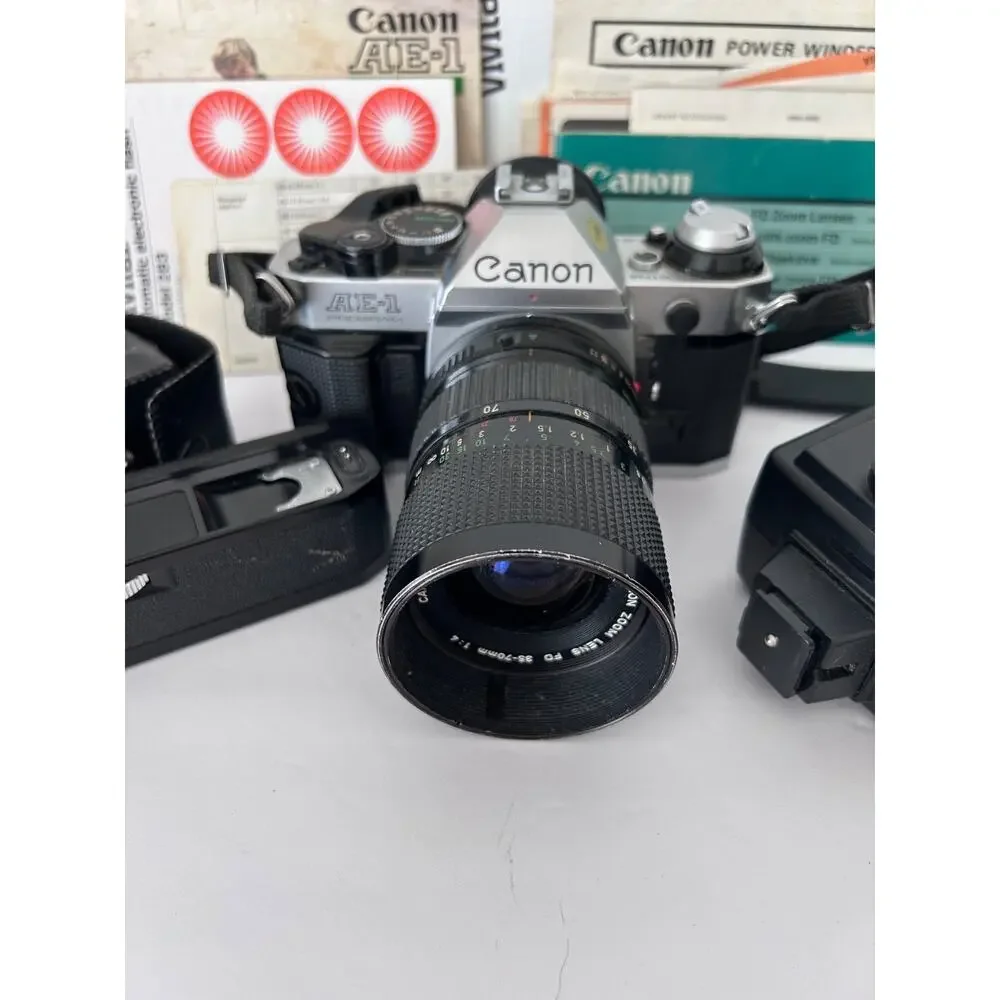 Canon AE-1 Program SLR Camera W/ 35-70MM Zoom and Drive Motor - Papers-Tested